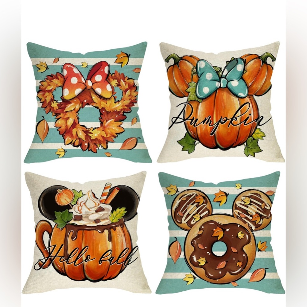 New 4pcs Fall Mickey Mouse Throw Pillow Covers Holiday Decor 18x18 Disney